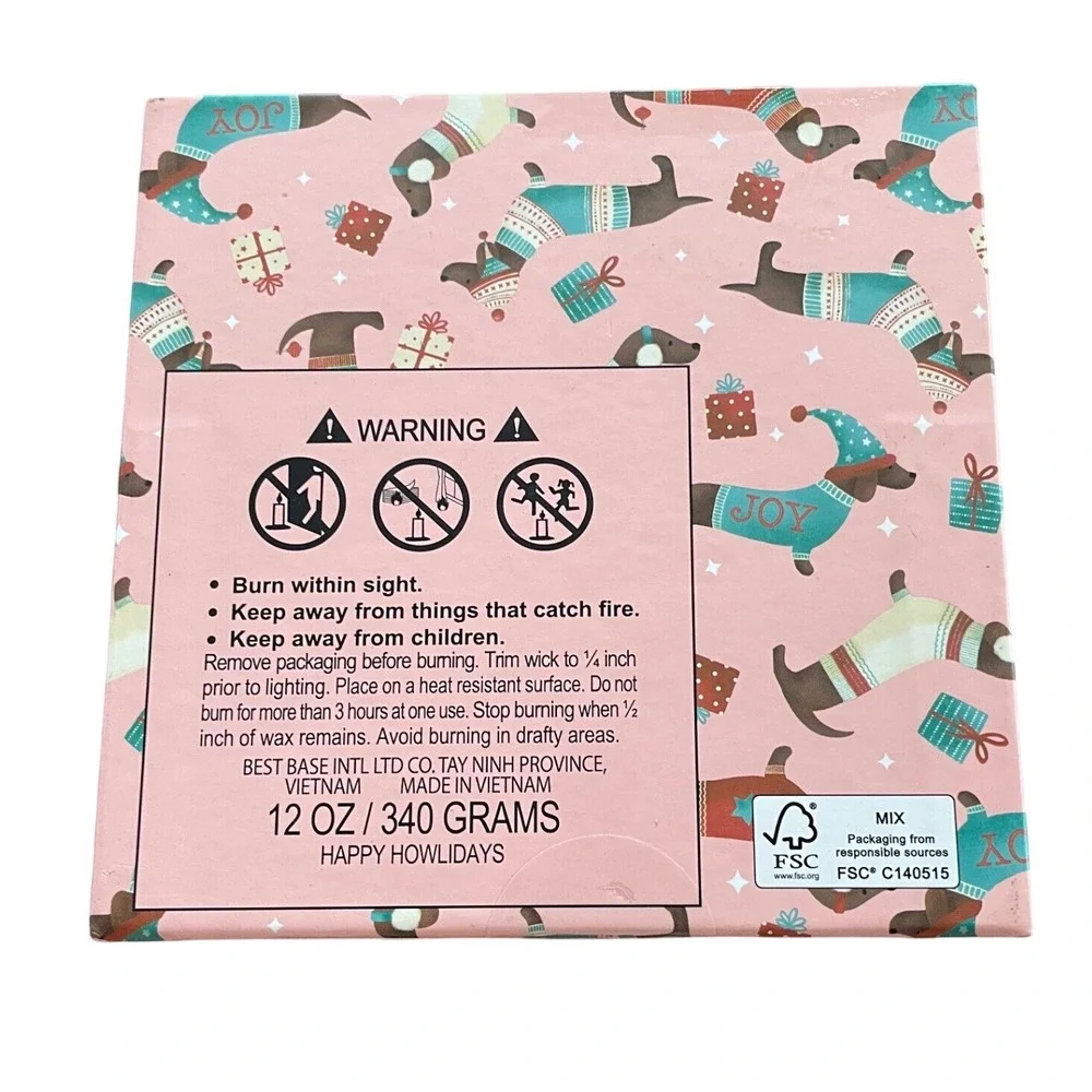 Martha Stewart Happy Howlidays Dachshund Soy Blend Candle 12oz Pink Holiday Dog